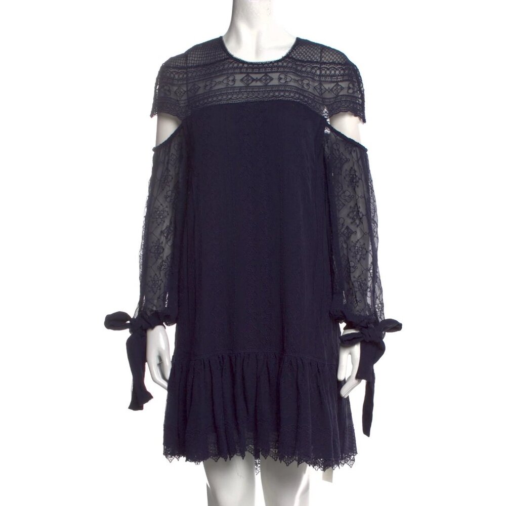 Jonathan Simkhai Black Lace Cold-Shoulder Silk Mini Dress